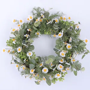 Özel 30-60CM beyaz papatya çiçek çelenk bahar çelenk yeşil ön kapı açık dekorasyon için yapay çiçek yaz wreakler