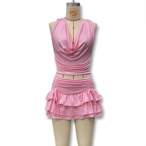 Viviblook Z530st08 Phụ Nữ Trang Phục 2 Mảnh Thiết Lập Sexy Mới Sexy Đu Cổ Backless Dây Đeo <span class=keywords><strong>Top</strong></span> Mini Váy Thiết Cho Phụ Nữ - Product Image 2