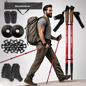 Bâtons de randonnée Namkabaw en aluminium, télescopiques et réglables, avec accessoires pour la marche en plein air - Product Image 1