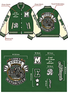 Giacca Varsity Ricamata Stile Retrò da Motociclista per <span class=keywords><strong>Uomo</strong></span>, Verde e <span class=keywords><strong>Beige</strong></span> con Patch Lettere, Giacca Baseball Bomber Streetwear - Product Image 4