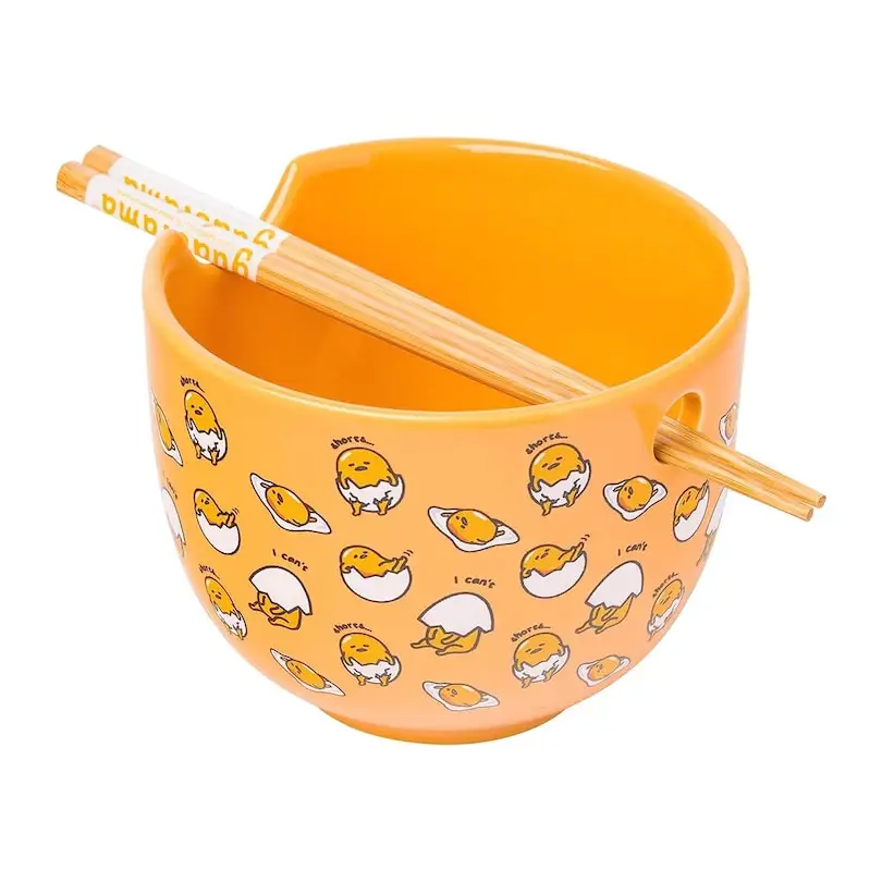 Set de vaisselle en céramique Gudetama Ramen Bowl & Baguettes personnalisé avec cadeaux de vaisselle de Noël vintage