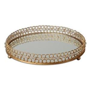Plateau de service rond en laiton et verre fini vintage Fabricant de plateau de service fait main au design unique Décoration de luxe pour la maison - Product Image 5