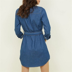 Col Décolleté Bleu Cravate Taille Léger Denim Chemise <span class=keywords><strong>Robe</strong></span> - Product Image 3