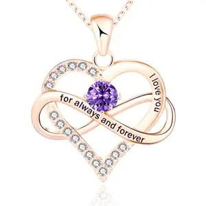 Wholesale Customized Infinity Birthstone Necklace Fashion Love Heart Blue Topaz Zircon 925 Silver Necklace for Women