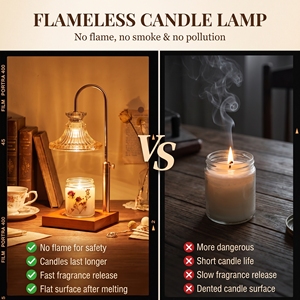 Lámpara Calentadora de Velas Estilo Boho Rústico, Color Oro Rosa, Altura Ajustable, Pantalla de Vidrio Ámbar, Fundidor de Cera, Temporizador de 2-8 Horas, 4 Niveles de Intensidad - Product Image 6