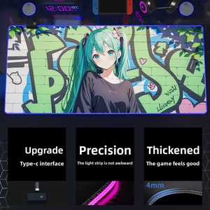 Tapis de souris de jeu RGB, grand tapis de bureau lumineux à LED avec design anime, base en caoutchouc antidérapante personnalisable pour PC - Product Image 5