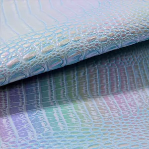 Hot selling hologram crocodile leather holographic croco emboss leather for handbags upholstery