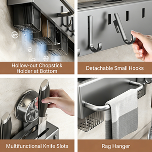 Support de rangement mural multifonctionnel en métal à ventouse <span class=keywords><strong>sans</strong></span> perçage, porte-baguettes, porte-cuillères, porte-couteaux, porte-serviettes - Product Image 6