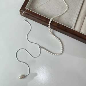 Collar de Plata de Ley S925 con Perlas y Borlas de 60 cm, Estilo Espina de Serpiente, Elegante y a la Moda para Mujer - Product Image 3