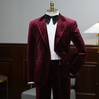 Costume de smoking luxueux en velours bordeaux Isirhonour pour homme, revers pointu, coupe ajustée, ensemble 2 pièces pour marié, mariage, dîner, blazer et pantalon