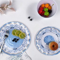 Assiette en mélamine océanique ancre nautique personnalisable en gros-assiette ronde bleue blanche pour la décoration de table