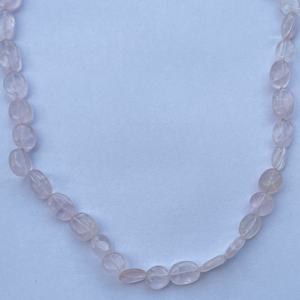 8mm Natural Pink Rose Quartz Stone Smooth Oval Gemstone Beads Cute Unisex Sterling Silver Anniversary Necklace AAA Grade IGI - Product Image 3