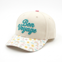 Gorra de Béisbol Personalizada de 6 Paneles, Sarga de Algodón Estampada, Visera Curva, Bordado 3D, Corona Alta Estructurada, Ajustable para Mujer, Gorras