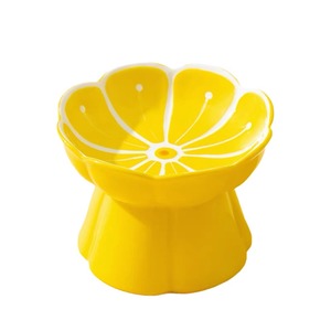 Ceramic Daisy <b>Cat</b> Food Bowl Elevated Slanted Rim Design For <b>Cats</b> Yellow - Product Image 5