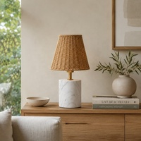 Lampe de table en marbre blanc, base cylindrique, abat-jour en rotin, lampe de chevet, pierre naturelle, Wabi Sabi, E26