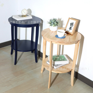 <b>Round</b> Wooden <b>Side</b> <b>Table</b> Double Layer Shelf Natural Wood Color And <b>Black</b> Living Room Coffee <b>Table</b> Sofa Bedside <b>Table</b> - Product Image 1