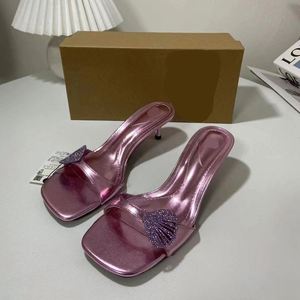 Vendita calda <span class=keywords><strong>scarpe</strong></span> da donna <span class=keywords><strong>viola</strong></span> testa quadrata pump da ufficio tacchi aperti a punta di diamante fiori pantofole con <span class=keywords><strong>tacco</strong></span> alto - Product Image 6