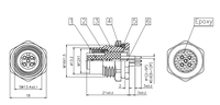 Conector de montaje de Panel M12, 4 posiciones, hembra, código A, PCB, con tornillo de montaje trasero