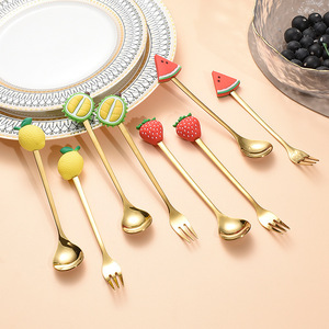 Cross-border 304 stainless steel high-value cartoon gift set, creative and cute coffee <b>stirrer</b>, dessert spoon, fruit fork - Product Image 1