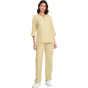 Women's Medical Scrub Set V-Neck Mid Sleeve Breathable Uniforms For Hospital Nursing Workwear Moisture Wicking Clothes - Product Image 5