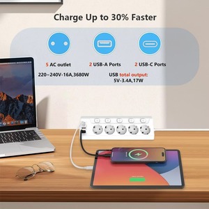 Multipresa EU a 5 vie con interruttori individuali, 5 prese Schuko angolate, 4 porte USB, 2 USB-C, 2 USB-A - Product Image 1