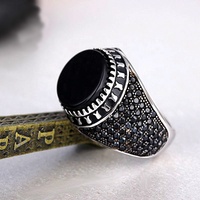 Vente en gros de bijoux turcs pour hommes, bagues en argent Sterling 925 véritable, bague noire, poids léger 6g, Zircon classique chrétien ES