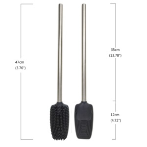 Cepillo flexible de silicona para inodoro con soporte, soporte de acero inoxidable, mango de acero inoxidable, flexible, plano, para inodoro y contenedor - Product Image 5