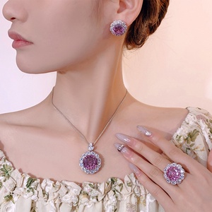 Ensemble de bijoux pour femmes en cuivre écologique, vente en gros, zircone cubique taillée en forme de rose séchée 18-16 mm, ensemble élégant de haute qualité assorti - Product Image 6