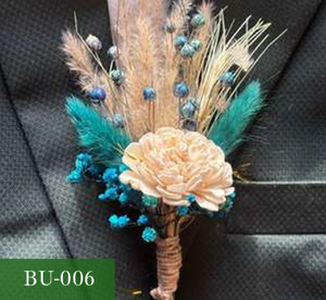 Boutonnière en plumes d'herbe de la pampa artificielle naturelle séchée pour décoration de mariage - Product Image 1
