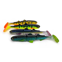 Vente en gros de leurres souples articulés en 3 sections, 25g/58g, grand appât nageur bionique à queue en T, 6 couleurs, appât artificiel souple pour eau salée