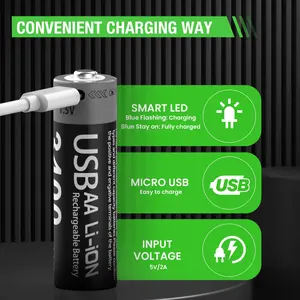 3400mwh USB 1.5V AA szie 920mAh di động Li-ion có thể sạc lại pin