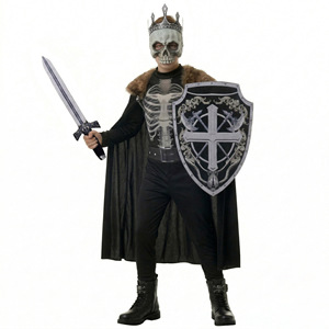 Disfraz de caballero esqueleto con espada y escudo para niños de 8 a 13 años, traje de cosplay de Halloween, capa oscura, máscara, juego de rol completo - Product Image 5