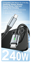 Câble de charge rapide LED tressé en nylon 240W avec conducteur en cuivre pur pour Type-C vers Type-C IOS/Android et pour appareils