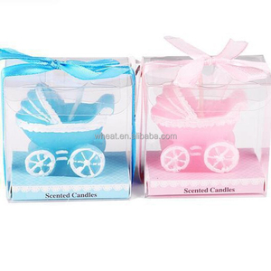 Adorable Baby Shower Favors Birthday Holiday Souvenir Decoration Boy <strong>Blue</strong> and Pink Girl Baby Carriage <strong>Candle</strong> - Product Image 5