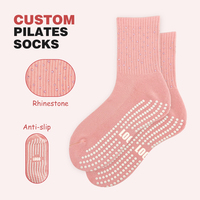 Chaussettes de Pilates brodées en jacquard avec logo, antidérapantes, personnalisées avec strass et paillettes