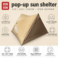 Tente de camping pop-up kaki foncé, ouverture automatique rapide, abri solaire imperméable avec tapis de sol, protection UV, tente familiale d'extérieur