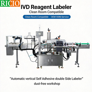 RICIO Factory ODM Ffully Automatic Labeler Self Adesivo Vertical Label Applicator Double Sided Printing and Labeling Machine