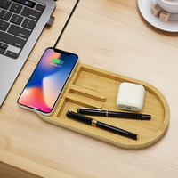 Chargeur sans fil universel PD 15W à charge rapide avec port Type-C pour bureau et voiture, support de téléphone portable et de stylo en bambou