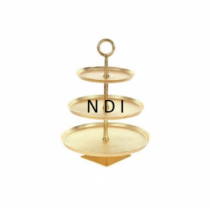 Vajilla de hotel Decoración Soporte para servir pasteles Acabado chapado en oro Soporte plegable sostenible para pasteles 3 niveles - Product Image 1
