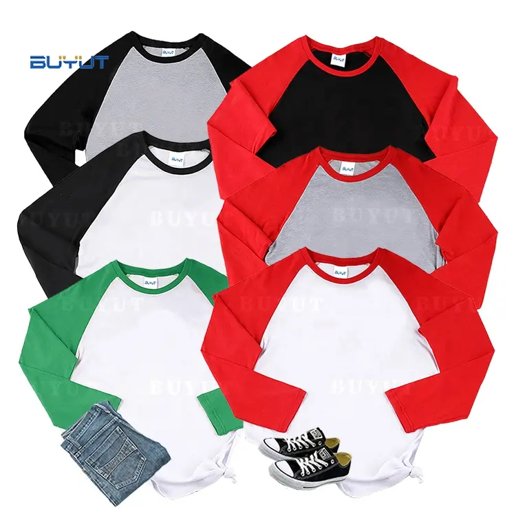 USA Raglan Kaus Katun Katun Pria Wanita, Kaos Sublimasi Warna Kontras Warna Kontras Warna Kontras Uniseks Lengan Panjang Leher Bulat Uniseks