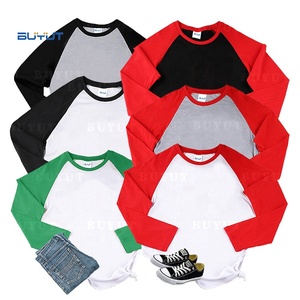 USA Raglan manches longues col rond unisexe hommes femmes Polyester t-shirt coton sensation <span class=keywords><strong>Pastel</strong></span> contraste couleur Sublimation chemises - Product Image 1