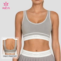 Soutien-gorge de sport en nylon personnalisé, couleurs contrastées, dos en U doux, à rayures, pour yoga et fitness, soutien-gorge de sport à fort impact pour femmes, idéal pour le tennis