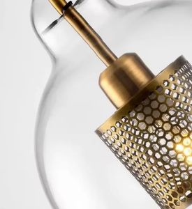 Retro Hanging Lamp Restaurant Triple Retro Iron Traditional <b>Wire</b> <b>Mesh</b> clear Glass Pendant Light - Product Image 5