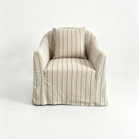 Fauteuil d'appoint en lin rayé style Wabi Sabi, housse amovible et lavable, avec base à jupe