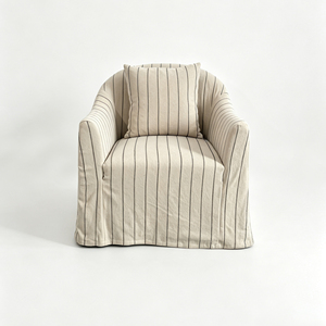 Poltrona <span class=keywords><strong>in</strong></span> Stile Wabi Sabi con Rivestimento <span class=keywords><strong>in</strong></span> Lino a Righe, Copertura Rimovibile e Lavabile, Base con Gonna <span class=keywords><strong>in</strong></span> <span class=keywords><strong>Tessuto</strong></span> - Product Image 1