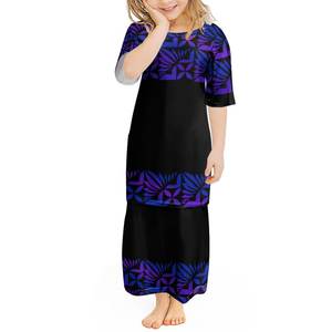Großhandels preis Pacific Island Art Polynesian 2-14 Jahre Puletasi Mädchen Kleid Sommer Casual Kurzarm Kinder kleid - Product Image 3
