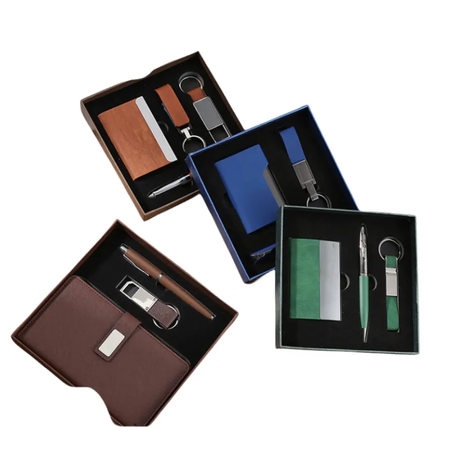 Nieuwkomers Bedrijf 4 In 1 Portemonnee + Sleutelhanger + Pen + Notebook Man Cadeau Set Relatiegeschenk Set Luxe Promotie