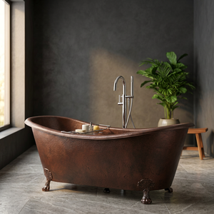 Baignoire autoportante ovale en cuivre martelé avec pieds en forme de griffe, marron, de luxe, pour la maison et l'hôtel - Product Image 2