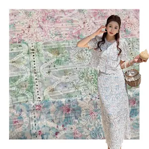 industry competitive price polyester Sweet French crinkle Chiffon 3D Embroidery lace fabric for pakistan dress