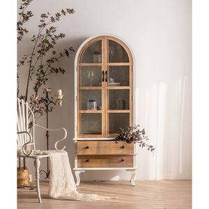 Meubles de salon blancs rétro européens, armoires de luxe nordiques pour la maison, armoires en bois antique avec vitrine et tiroir - Product Image 2